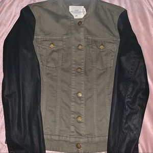 H&M Olive green jacket with leather sleeves